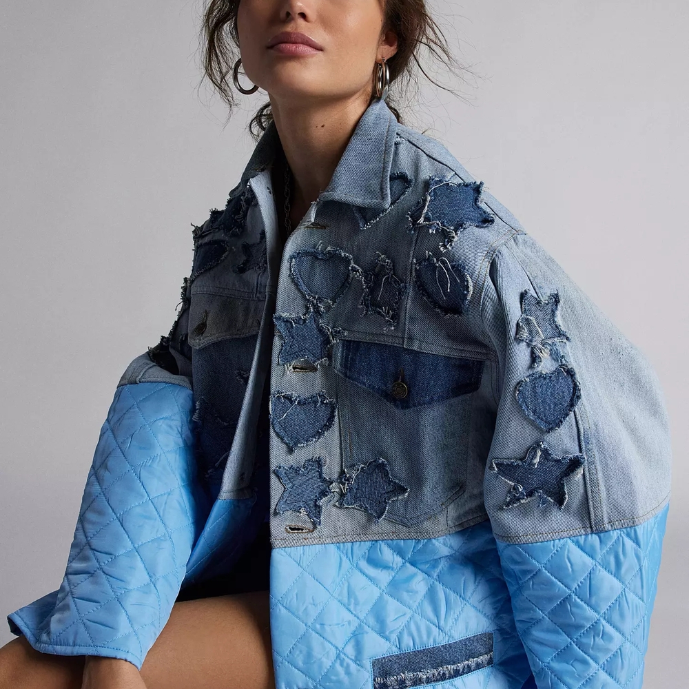 Urban Renewal Blue Jean Jacket with Distressed Details
